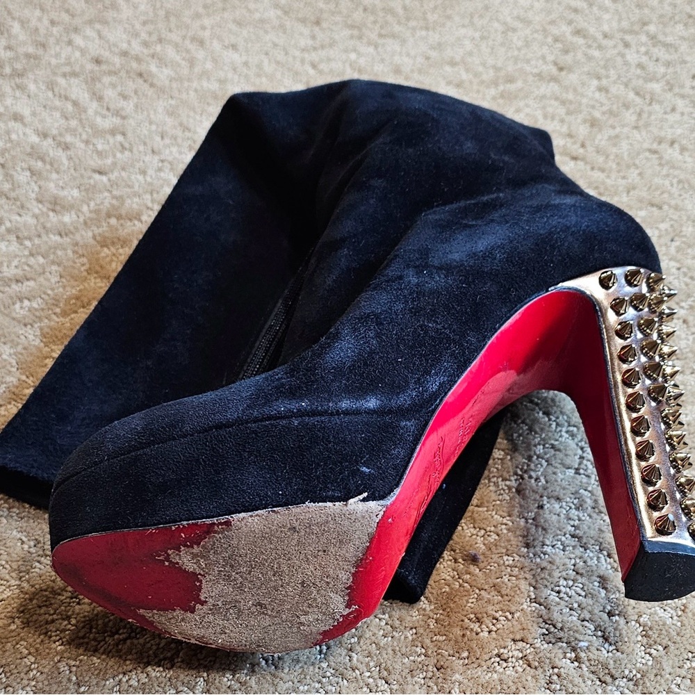 EUC Christian Louboutin Black Suede Platform Tall boots, Size 37.5 - Picture 5 of 5